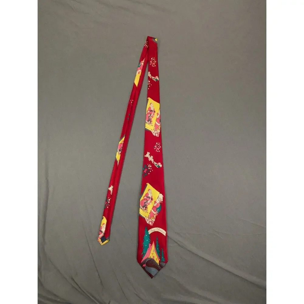 Vintage Neck-Tie Christmas Hand Made Santa Clause Red Classic Holiday Rudia